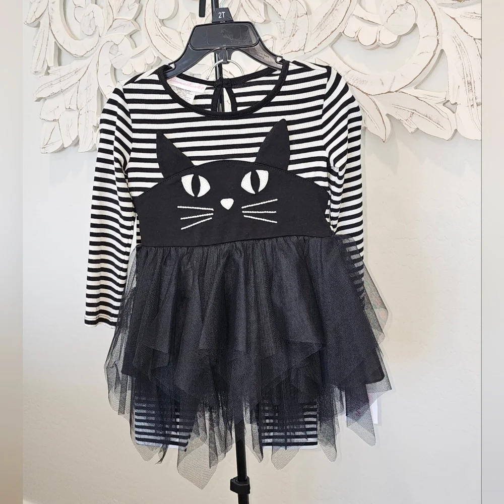 NWT Bonnie Jean Black & White Cat Tulle Legging Set - ADORABLE! Girls Size 2T